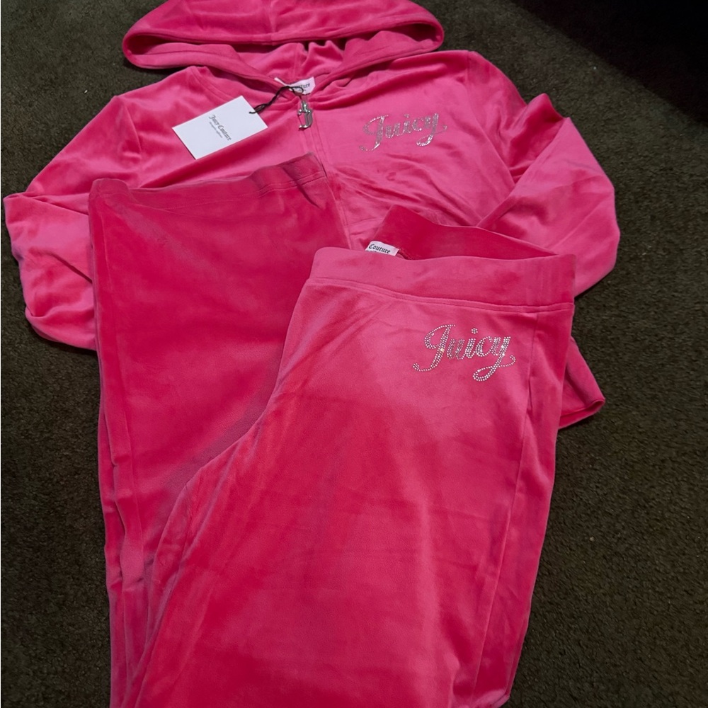Juicy Couture Pink velour rhinestone tracksuit Set